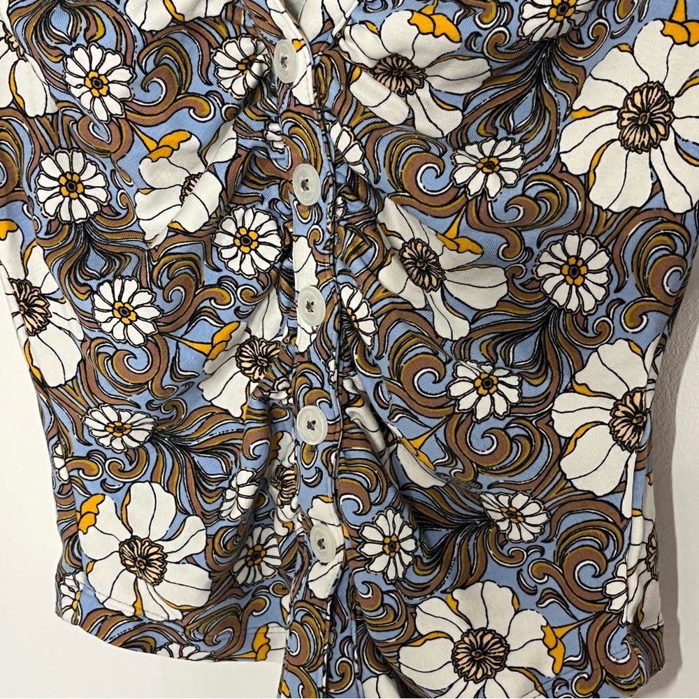 Anthropologie Maeve boho 70s Vibes Top Floral Ruched Button front v-neck XXS - Picture 4 of 7